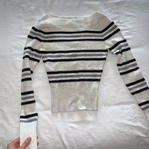 Free People Wide Neck Form Fitting Striped sweater Soooooo flattering